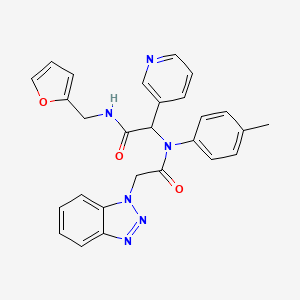 molecular formula C27H24N6O3 B1213321 2-(N-[2-(1-benzotriazolyl)-1-oxoethyl]-4-methylanilino)-N-(2-furanylmethyl)-2-(3-pyridinyl)acetamide 