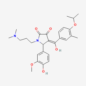 molecular formula C27H34N2O6 B12133229 (4E)-1-[3-(dimethylamino)propyl]-5-(4-hydroxy-3-methoxyphenyl)-4-{hydroxy[3-methyl-4-(propan-2-yloxy)phenyl]methylidene}pyrrolidine-2,3-dione 