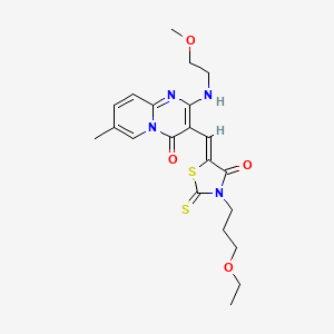 molecular formula C21H26N4O4S2 B12133291 3-{(Z)-[3-(3-ethoxypropyl)-4-oxo-2-thioxo-1,3-thiazolidin-5-ylidene]methyl}-2-[(2-methoxyethyl)amino]-7-methyl-4H-pyrido[1,2-a]pyrimidin-4-one 