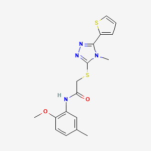 molecular formula C17H18N4O2S2 B12133293 N-(2-methoxy-5-methylphenyl)-2-{[4-methyl-5-(thiophen-2-yl)-4H-1,2,4-triazol-3-yl]sulfanyl}acetamide 