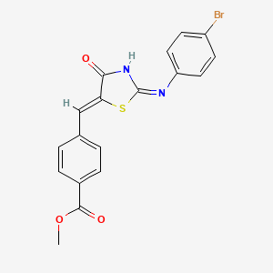 molecular formula C18H13BrN2O3S B12133380 Methyl 4-[(Z)-[2-[(4-bromophenyl)amino]-4-oxo-1,3-thiazol-5-ylidene]methyl]benzoate 