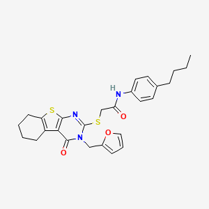 molecular formula C27H29N3O3S2 B12133403 N-(4-butylphenyl)-2-{[3-(furan-2-ylmethyl)-4-oxo-3,4,5,6,7,8-hexahydro[1]benzothieno[2,3-d]pyrimidin-2-yl]sulfanyl}acetamide 