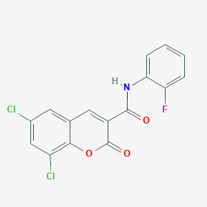 molecular formula C16H8Cl2FNO3 B12133433 6,8-dichloro-N-(2-fluorophenyl)-2-oxo-2H-chromene-3-carboxamide 