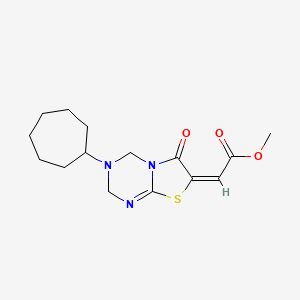 molecular formula C15H21N3O3S B12133443 methyl (2E)-(3-cycloheptyl-6-oxo-3,4-dihydro-2H-[1,3]thiazolo[3,2-a][1,3,5]triazin-7(6H)-ylidene)ethanoate 