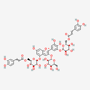 molecular formula C51H53O28+ B1213356 2-[3,4-Dihydroxy-5-[6-O-(3,4-dihydroxy-trans-cinnamoyl)-beta-D-glucopyranosyloxy]phenyl]-3-(beta-D-glucopyranosyloxy)-5-[6-O-(3,4-dihydroxy-cis-cinnamoyl)-beta-D-glucopyranosyloxy]-7-hydroxy-1-benzopyrylium 