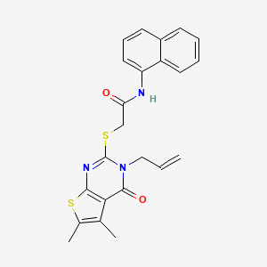 molecular formula C23H21N3O2S2 B12133582 2-(5,6-dimethyl-4-oxo-3-prop-2-enyl(3-hydrothiopheno[2,3-d]pyrimidin-2-ylthio))-N-naphthylacetamide 