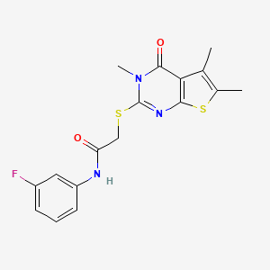 molecular formula C17H16FN3O2S2 B12133606 N-(3-fluorophenyl)-2-(3,5,6-trimethyl-4-oxo(3-hydrothiopheno[2,3-d]pyrimidin-2-ylthio))acetamide 
