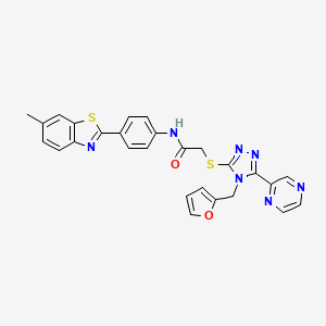 molecular formula C27H21N7O2S2 B12133643 2-{[4-(furan-2-ylmethyl)-5-(pyrazin-2-yl)-4H-1,2,4-triazol-3-yl]sulfanyl}-N-[4-(6-methyl-1,3-benzothiazol-2-yl)phenyl]acetamide 