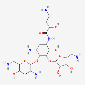 4-amino-N-[5-amino-4-[3-amino-6-(aminomethyl)-5-hydroxyoxan-2-yl]oxy-3-[5-(aminomethyl)-3,4-dihydroxyoxolan-2-yl]oxy-2-hydroxycyclohexyl]-2-hydroxybutanamide