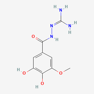 molecular formula C9H12N4O4 B1213386 Benzoic acid, 3,4-dihydroxy-5-methoxy-, 2-(aminoiminomethyl)hydrazide, monohydrochloride CAS No. 37055-69-9