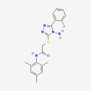 molecular formula C19H20FN5OS B12134043 2-{[4-amino-5-(2-fluorophenyl)-4H-1,2,4-triazol-3-yl]sulfanyl}-N-(2,4,6-trimethylphenyl)acetamide 