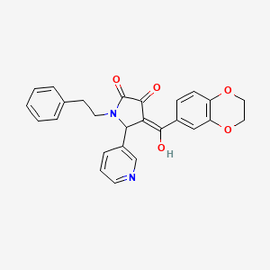 molecular formula C26H22N2O5 B12134071 (4E)-4-[2,3-dihydro-1,4-benzodioxin-6-yl(hydroxy)methylidene]-1-(2-phenylethyl)-5-(pyridin-3-yl)pyrrolidine-2,3-dione 