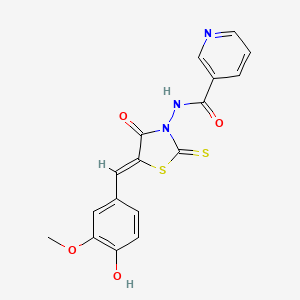 molecular formula C17H13N3O4S2 B12134079 N-[(5Z)-5-(4-hydroxy-3-methoxybenzylidene)-4-oxo-2-thioxo-1,3-thiazolidin-3-yl]pyridine-3-carboxamide 