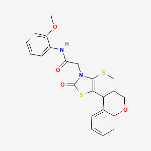 molecular formula C22H20N2O4S2 B12134131 N-(2-methoxyphenyl)-2-(10-oxo(7H,11bH,6aH-1,3-thiazolino[5',4'-6,5]thiino[3,4-c]chroman-9-yl))acetamide 