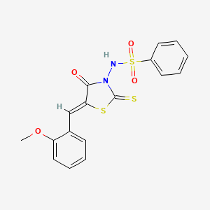 molecular formula C17H14N2O4S3 B12134137 N-[(5Z)-5-(2-methoxybenzylidene)-4-oxo-2-thioxo-1,3-thiazolidin-3-yl]benzenesulfonamide 