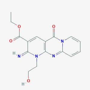 molecular formula C16H16N4O4 B12134292 Ethyl 1-(2-hydroxyethyl)-2-imino-5-oxo-1,6-dihydropyridino[1,2-a]pyridino[2,3-d]pyrimidine-3-carboxylate 
