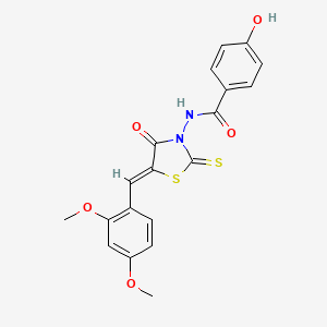 molecular formula C19H16N2O5S2 B12134314 N-[(5Z)-5-(2,4-dimethoxybenzylidene)-4-oxo-2-thioxo-1,3-thiazolidin-3-yl]-4-hydroxybenzamide 