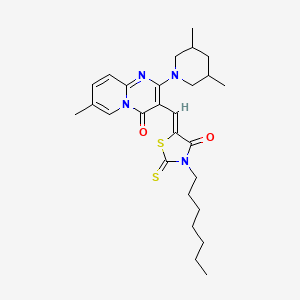 molecular formula C27H36N4O2S2 B12134369 2-(3,5-dimethylpiperidin-1-yl)-3-[(Z)-(3-heptyl-4-oxo-2-thioxo-1,3-thiazolidin-5-ylidene)methyl]-7-methyl-4H-pyrido[1,2-a]pyrimidin-4-one 