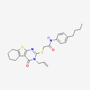 molecular formula C25H29N3O2S2 B12134377 N-(4-butylphenyl)-2-{[4-oxo-3-(prop-2-en-1-yl)-3,4,5,6,7,8-hexahydro[1]benzothieno[2,3-d]pyrimidin-2-yl]sulfanyl}acetamide 