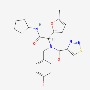 molecular formula C22H23FN4O3S B1213444 N-[2-(cyclopentylamino)-1-(5-methyl-2-furanyl)-2-oxoethyl]-N-[(4-fluorophenyl)methyl]-4-thiadiazolecarboxamide 