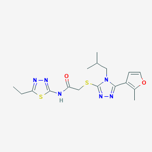 molecular formula C17H22N6O2S2 B1213447 N-(5-ethyl-1,3,4-thiadiazol-2-yl)-2-[[5-(2-methyl-3-furanyl)-4-(2-methylpropyl)-1,2,4-triazol-3-yl]thio]acetamide 