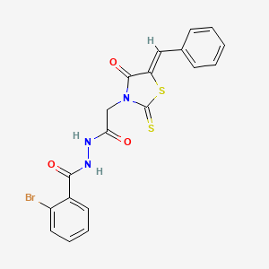 molecular formula C19H14BrN3O3S2 B12134516 N'-{[(5Z)-5-benzylidene-4-oxo-2-thioxo-1,3-thiazolidin-3-yl]acetyl}-2-bromobenzohydrazide 
