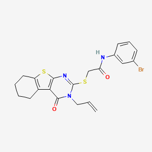 molecular formula C21H20BrN3O2S2 B12134535 N-(3-bromophenyl)-2-{[4-oxo-3-(prop-2-en-1-yl)-3,4,5,6,7,8-hexahydro[1]benzothieno[2,3-d]pyrimidin-2-yl]sulfanyl}acetamide 