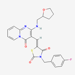 molecular formula C24H21FN4O4S B12134546 (Z)-3-(4-fluorobenzyl)-5-((4-oxo-2-(((tetrahydrofuran-2-yl)methyl)amino)-4H-pyrido[1,2-a]pyrimidin-3-yl)methylene)thiazolidine-2,4-dione 