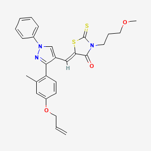 molecular formula C27H27N3O3S2 B12134643 (5Z)-3-(3-methoxypropyl)-5-({3-[2-methyl-4-(prop-2-en-1-yloxy)phenyl]-1-phenyl-1H-pyrazol-4-yl}methylidene)-2-thioxo-1,3-thiazolidin-4-one 