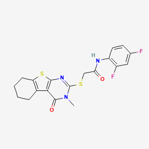 molecular formula C19H17F2N3O2S2 B12134646 N-(2,4-difluorophenyl)-2-({4-methyl-3-oxo-8-thia-4,6-diazatricyclo[7.4.0.0^{2,7}]trideca-1(9),2(7),5-trien-5-yl}sulfanyl)acetamide 