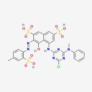 molecular formula C27H22ClN7O10S3 B1213465 5-((4-Chloro-6-phenylamino-1,3,5-triazin-2-yl)amino)-4-hydroxy-3-((4-methyl-6-sulfophenyl)azo)-2,7-naphthalenedisulfonic acid CAS No. 73287-61-3