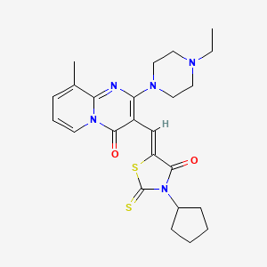 molecular formula C24H29N5O2S2 B12134666 3-[(Z)-(3-cyclopentyl-4-oxo-2-thioxo-1,3-thiazolidin-5-ylidene)methyl]-2-(4-ethylpiperazin-1-yl)-9-methyl-4H-pyrido[1,2-a]pyrimidin-4-one 