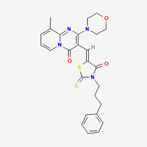 molecular formula C26H26N4O3S2 B12134671 9-methyl-2-(morpholin-4-yl)-3-{(Z)-[4-oxo-3-(3-phenylpropyl)-2-thioxo-1,3-thiazolidin-5-ylidene]methyl}-4H-pyrido[1,2-a]pyrimidin-4-one 