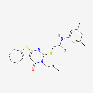 molecular formula C23H25N3O2S2 B12134677 N-(3,5-dimethylphenyl)-2-(4-oxo-3-prop-2-enyl(3,5,6,7,8-pentahydrobenzo[b]thio pheno[2,3-d]pyrimidin-2-ylthio))acetamide 