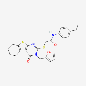 molecular formula C25H25N3O3S2 B12134706 N-(4-ethylphenyl)-2-[3-(2-furylmethyl)-4-oxo(3,5,6,7,8-pentahydrobenzo[b]thiop heno[2,3-d]pyrimidin-2-ylthio)]acetamide 