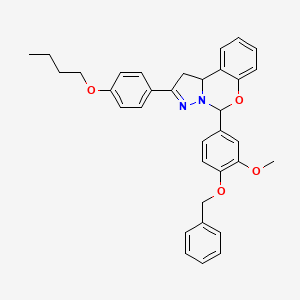 molecular formula C34H34N2O4 B12134716 5-[4-(Benzyloxy)-3-methoxyphenyl]-2-(4-butoxyphenyl)-1,10b-dihydropyrazolo[1,5-c][1,3]benzoxazine 