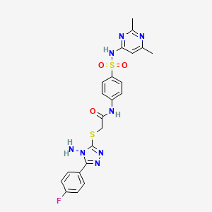 molecular formula C22H21FN8O3S2 B12134869 2-[4-amino-5-(4-fluorophenyl)(1,2,4-triazol-3-ylthio)]-N-(4-{[(2,6-dimethylpyr imidin-4-yl)amino]sulfonyl}phenyl)acetamide 