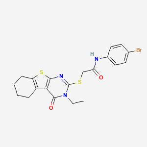 molecular formula C20H20BrN3O2S2 B12134929 N-(4-bromophenyl)-2-(3-ethyl-4-oxo(3,5,6,7,8-pentahydrobenzo[b]thiopheno[2,3-d]pyrimidin-2-ylthio))acetamide 