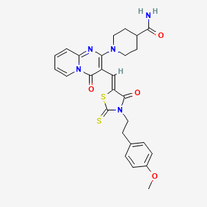 molecular formula C27H27N5O4S2 B12135099 1-{3-[(Z)-{3-[2-(4-methoxyphenyl)ethyl]-4-oxo-2-thioxo-1,3-thiazolidin-5-ylidene}methyl]-4-oxo-4H-pyrido[1,2-a]pyrimidin-2-yl}piperidine-4-carboxamide 