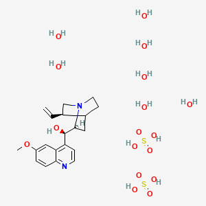molecular formula C20H42N2O17S2 B1213510 Sulfuric acid--6'-methoxycinchonan-9-ol--water (2/1/7) 
