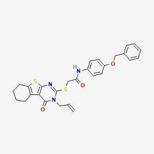 molecular formula C28H27N3O3S2 B12135162 N-[4-(benzyloxy)phenyl]-2-{[4-oxo-3-(prop-2-en-1-yl)-3,4,5,6,7,8-hexahydro[1]benzothieno[2,3-d]pyrimidin-2-yl]sulfanyl}acetamide 