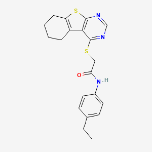 molecular formula C20H21N3OS2 B12135222 N-(4-ethylphenyl)-2-(5,6,7,8-tetrahydro[1]benzothieno[2,3-d]pyrimidin-4-ylsulfanyl)acetamide 