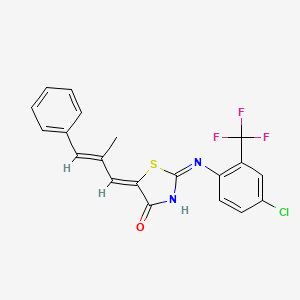 molecular formula C20H14ClF3N2OS B12135247 (5Z)-2-{[4-chloro-2-(trifluoromethyl)phenyl]amino}-5-[(2E)-2-methyl-3-phenylprop-2-en-1-ylidene]-1,3-thiazol-4(5H)-one 