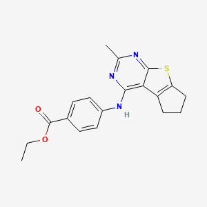 molecular formula C19H19N3O2S B12135249 Ethyl 4-({10-methyl-7-thia-9,11-diazatricyclo[6.4.0.0^{2,6}]dodeca-1(12),2(6),8,10-tetraen-12-yl}amino)benzoate 