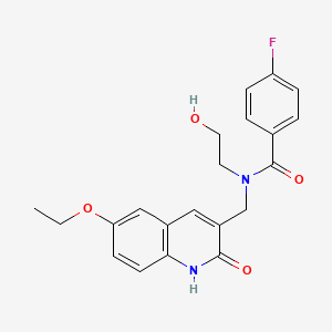 N-[(6-ethoxy-2-oxo-1H-quinolin-3-yl)methyl]-4-fluoro-N-(2-hydroxyethyl)benzamide