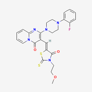 molecular formula C25H24FN5O3S2 B12135353 2-[4-(2-fluorophenyl)piperazin-1-yl]-3-{(Z)-[3-(2-methoxyethyl)-4-oxo-2-thioxo-1,3-thiazolidin-5-ylidene]methyl}-4H-pyrido[1,2-a]pyrimidin-4-one 