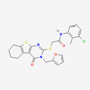 molecular formula C24H22ClN3O3S2 B12135371 N-(3-chloro-2-methylphenyl)-2-[3-(2-furylmethyl)-4-oxo(3,5,6,7,8-pentahydroben zo[b]thiopheno[2,3-d]pyrimidin-2-ylthio)]acetamide 