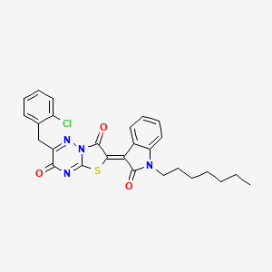 molecular formula C27H25ClN4O3S B12135449 (2Z)-6-(2-chlorobenzyl)-2-(1-heptyl-2-oxo-1,2-dihydro-3H-indol-3-ylidene)-7H-[1,3]thiazolo[3,2-b][1,2,4]triazine-3,7(2H)-dione 