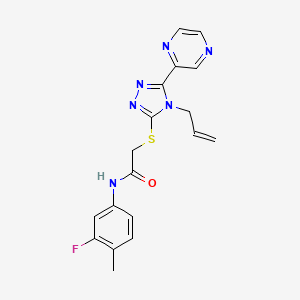 molecular formula C18H17FN6OS B12135478 N-(3-fluoro-4-methylphenyl)-2-{[4-(prop-2-en-1-yl)-5-(pyrazin-2-yl)-4H-1,2,4-triazol-3-yl]sulfanyl}acetamide 