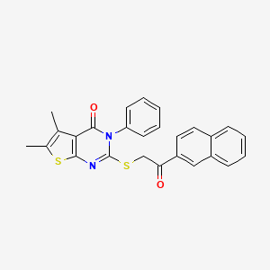 molecular formula C26H20N2O2S2 B12135484 5,6-dimethyl-2-{[2-(naphthalen-2-yl)-2-oxoethyl]sulfanyl}-3-phenylthieno[2,3-d]pyrimidin-4(3H)-one 